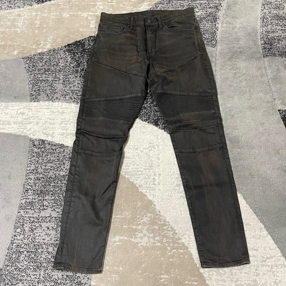 Polo Ralph Lauren Eldridge Skinny Jeans Mens 32x32 Black Coated Moto Biker Pants